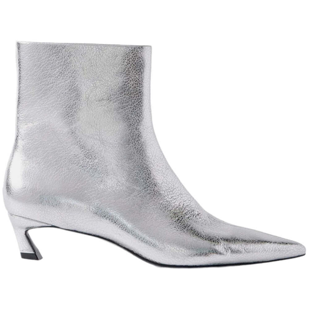 Mint Velvet Silver Leather Ankle Boots